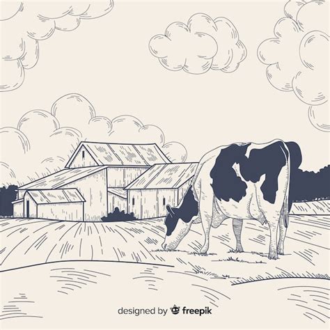 Hand drawn farm landscape | Free Vector