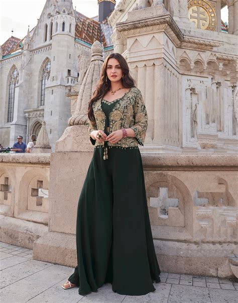 Emerald Green Premium Silk Embroidered Co-Ord Set with Jacket – Anant ...
