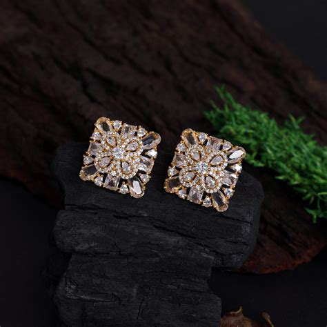 White Color American Diamond Stud Earrings – Eindiawholesale