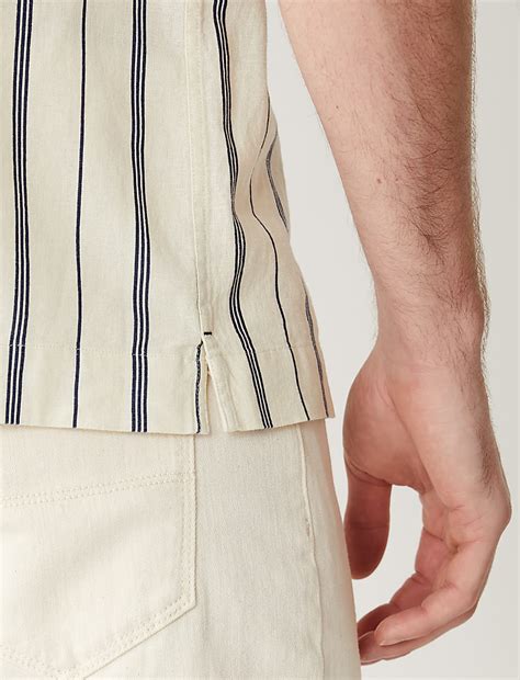 Buy Linen Blend Striped Cuban Collar Shirt at Marks & Spencer