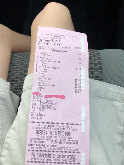 This cool pink receipt from Dunkin’ Donuts : mildlyinteresting