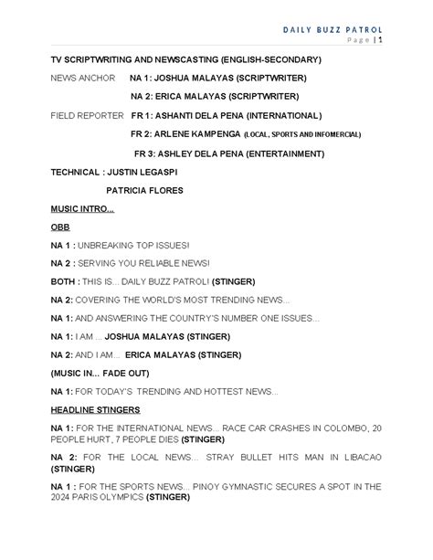 Image result for TV Broadcasting Script