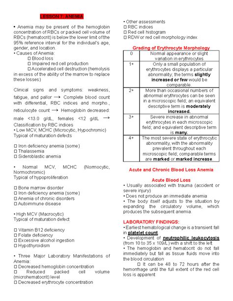 LESSON 7 & 9: ANEMIA AND LEUKOCYTE DISORDERS OVERVIEW - Studocu