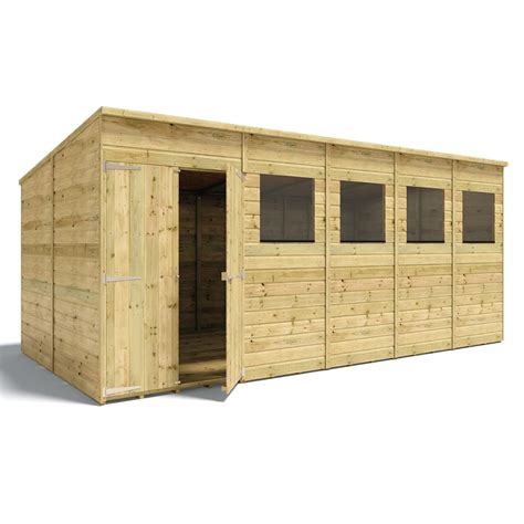 16 x 8 Pressure Treated Pent Wooden Storage Garden Shed Tongue & Groove ...