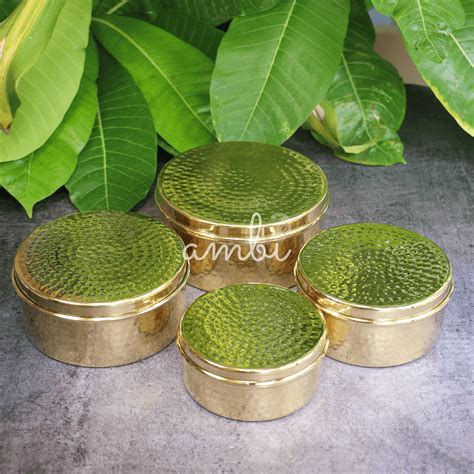 100% Brass Heavy Grade Hammered Storage Boxes / Laddu Boxes - Set of 4