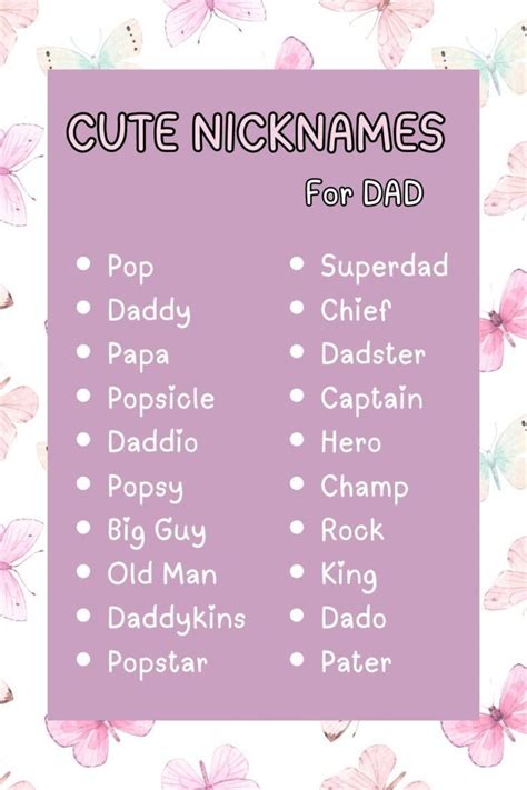 Printable Lists Of Cute Nicknames for Dad | Cute nicknames, Unique baby ...