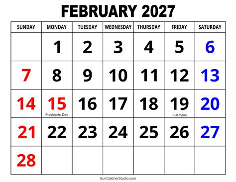 February 2027 Calendar (Free Printable) – Free Printables, Lettering ...