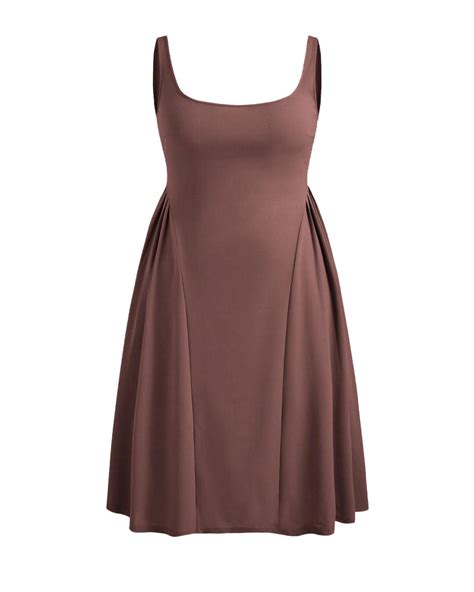 Woven Square Neck Solid Ruffle Long Brown Midi Dress Curve & Plus ...