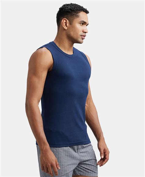 Buy Super Combed Cotton Rib Solid Round Neck Muscle Vest - Navy 9930 ...