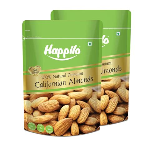 Happilo Premium Natural Californian Almonds 1 Kg (Pack of 2) | Badam ...