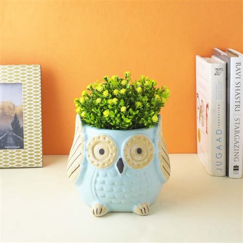 Ceramic Owl Planter- Sky Blue – The Decor Mart