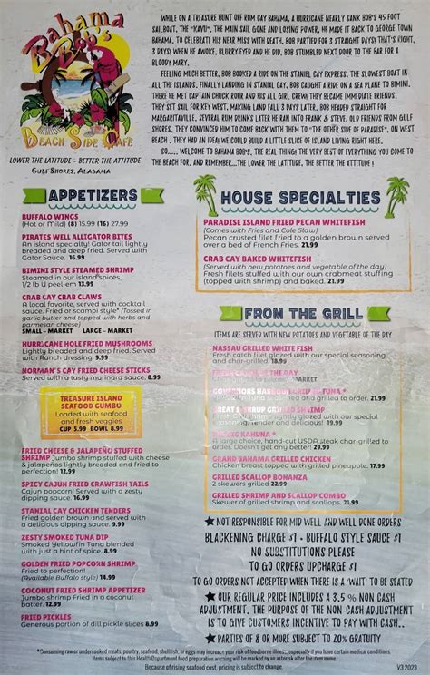 Menu at Bahama Bob's Beach Side Cafe, Gulf Shores