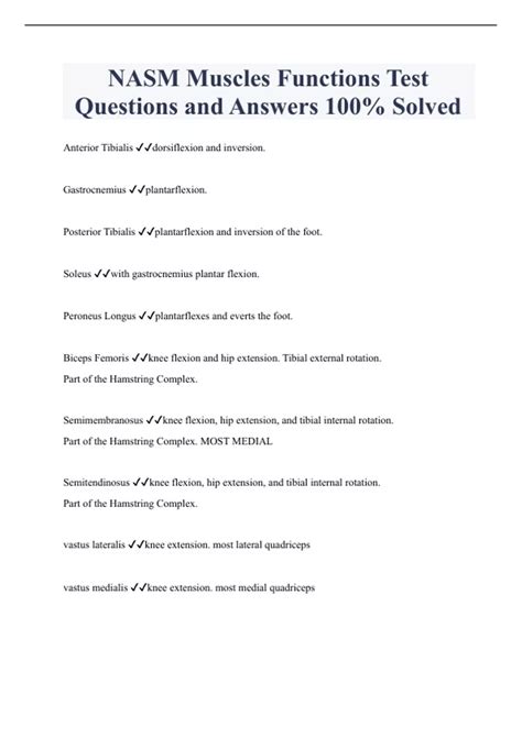 NASM Muscles Functions Test Questions and Answers 100% Solved - NASM ...