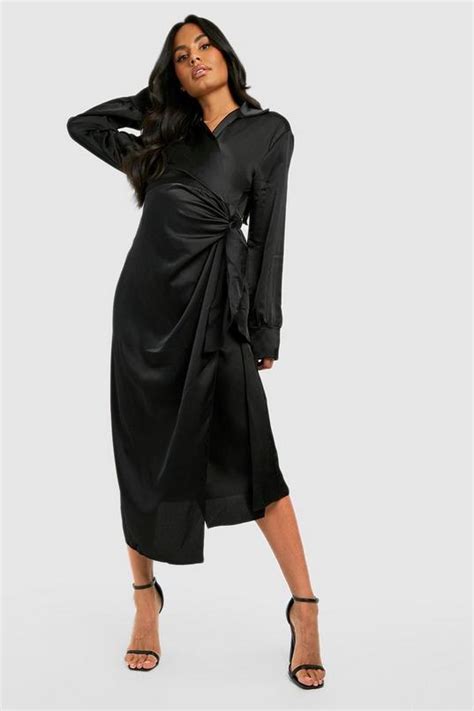 Maternity Satin Wrap Midi Dress | boohoo UK