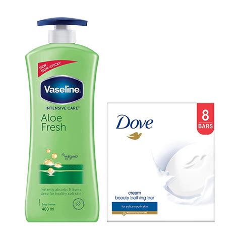 Vaseline Intensive Care Aloe Fresh Body Lotion, 400 g with Dove Cream ...