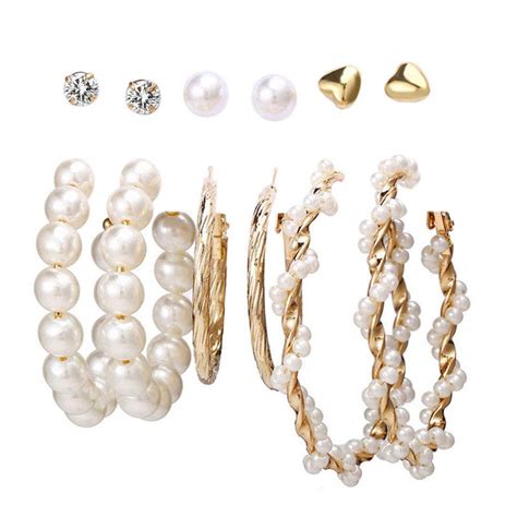 Combo 6 Pair Crystal Pearl Studs And Hoop Earrings – Vembley