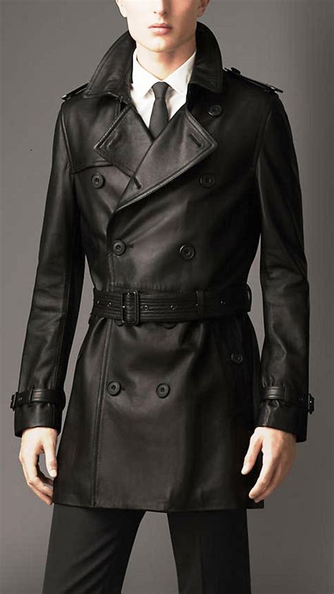 Men''s Black Leather Jacket Lambskin Leather Trench Coat Long Coat Over ...
