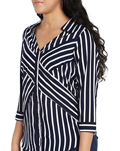 Buy Qurvii Women's Navy Stripe Shirt (11086-M, Blue, Medium) at Amazon.in