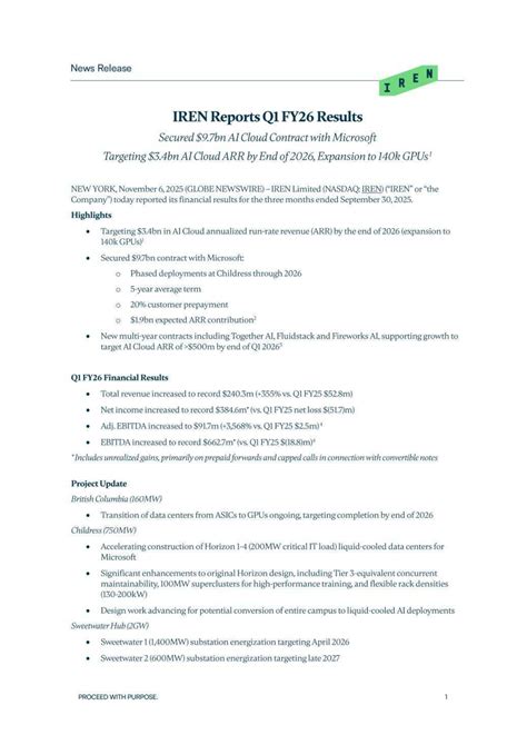 IREN Q1 2026 Earnings Report on 11/6/2025