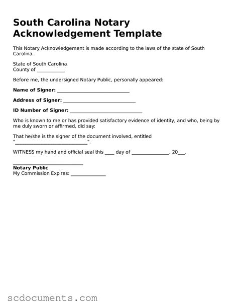 Free South Carolina Notary Acknowledgement Template — Simple PDF Form