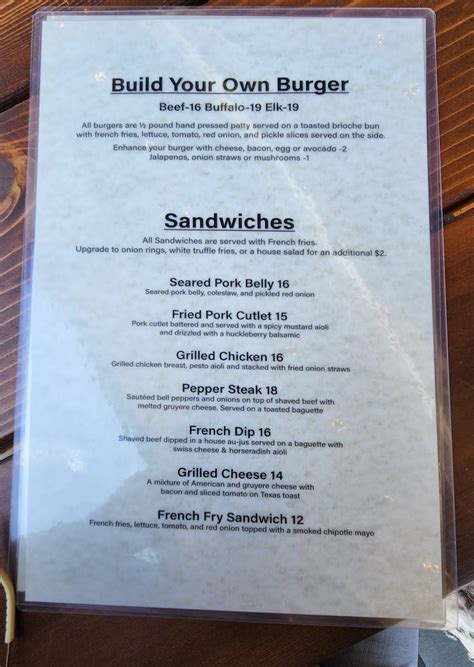 Menu at Hanks Chop Shop pub & bar, West Yellowstone