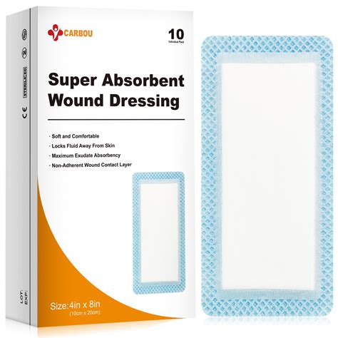 Amazon.com: Carbou Super Absorbent Wound Dressing Pads 4"x 8", 10 Individual Pack, Non Adhesive ...
