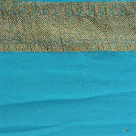 Ferozi Blue Ombre Pure Chiffon Georgette Banarasi Handloom Saree - Tilfi