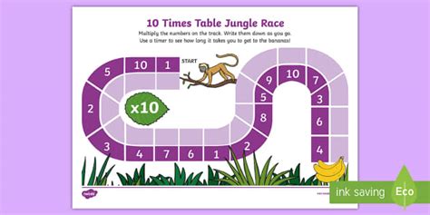 10 Times Table Jungle Race Worksheet / Worksheet