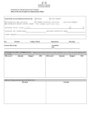 Fillable Online umes POSITION DESCRIPTION FORM 1104 Chesapeake Building ...
