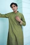 Buy Green Chanderi, Cotton Embroidery Zig Zag Thread Kurta Set For Men ...