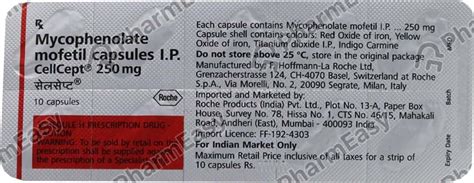 Cellcept 250 MG Capsule (10): Uses, Side Effects, Price & Dosage ...