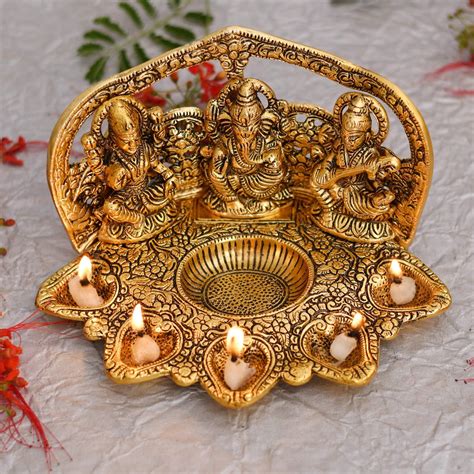 Laxmi Ganesh Saraswathi Idol Diya lamp – ArtyCraftz