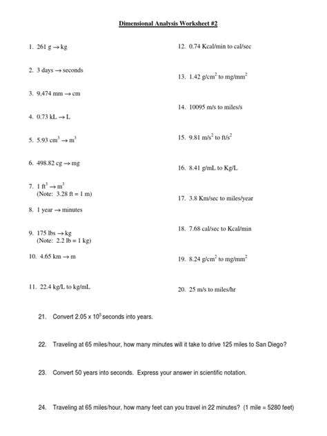 Image result for Dimensional Analysis Worksheet with Answer Key