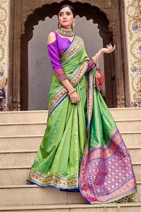 Buy Attractive Green Color Weaving Designs Saree In Art Silk Fabric ...