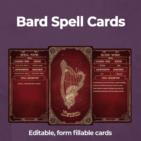 Bard Spell Cards - D&D 5e Spell Cards - Fillable PDF – Armor Class
