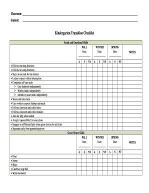 Transition To Kindergarten Checklist - Fill Online, Printable, Fillable ...