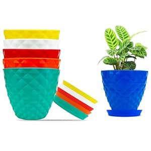 Go Hooked Plastic Planter Pots Set of 6 with Saucer Tray | Flower Pots ...