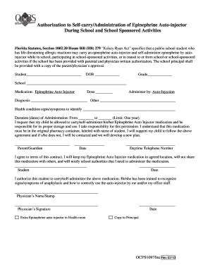 Fillable Online Self-Carry Epinephrine Auto Injector - West Orange High ...