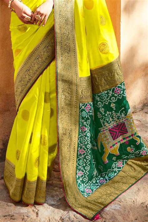 Lime Green Banarasi Patola Saree – MOR ETHNICS