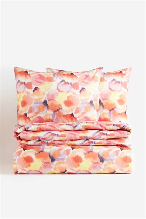 Patterned double duvet cover set - Pink/Petals - Home All | H&M IN