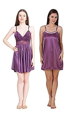 Buy KEOTI Satin Babydoll Nighties- Pack of 2 Purple at Amazon.in