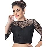 R Rinkoo Neckbook Women's Net Floral Cap Sleeve High Neck Readymade ...