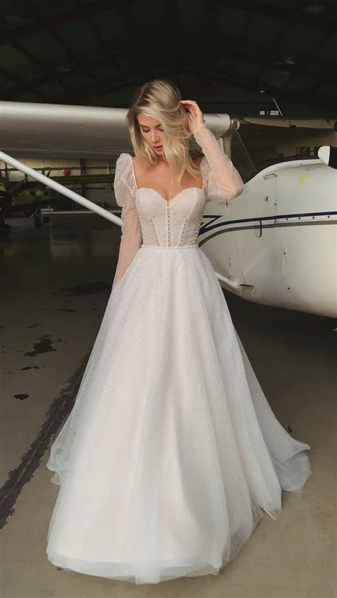 Glitter wedding gowns, Open back wedding dresses with sleeves — Daisy | A-line wedding dress ...