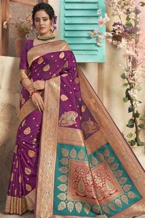 Buy Magenta Purple Heavy Embroidery Banarasi Saree online-Karagiri