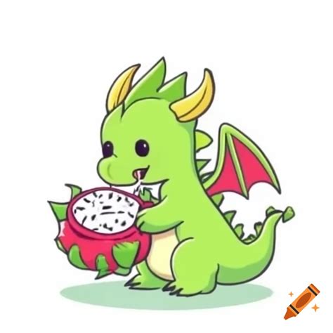 Cute dragon eating dragon fruit cut in half on Craiyon