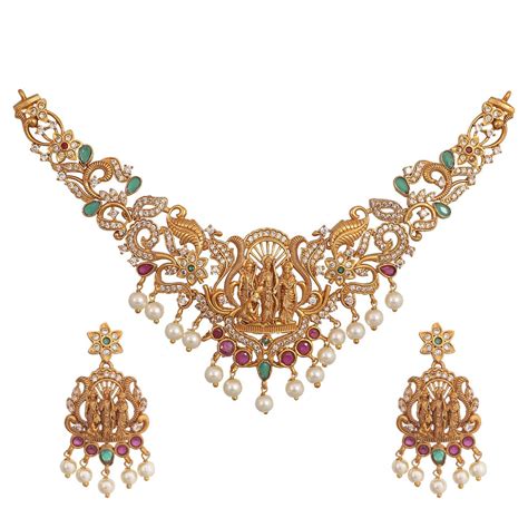 Shop Tarinika's Antique Gold Plated Ram Parivar Idol Choker Earrings ...
