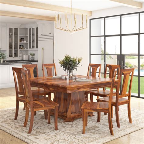 Gastonia Solid Wood Square Pedestal Dining Table Set