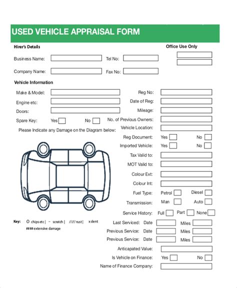 free printable vehicle appraisal form