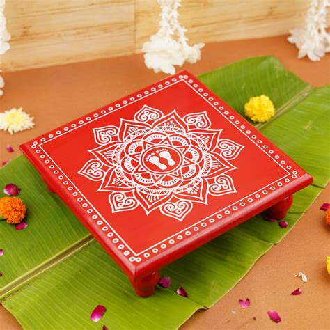 Red Aipan Pooja chowki 11x11 Inch – ServDharm