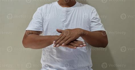 Young man showing slow please sign in asl, communication for deaf ...